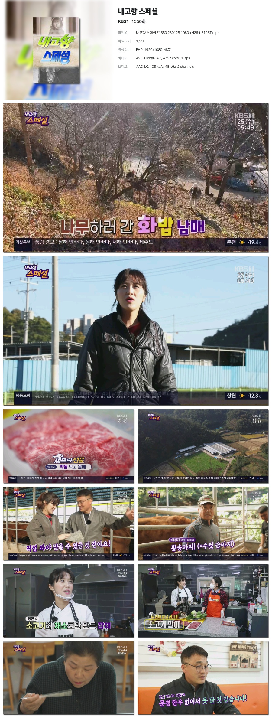보자다시 [Kbs1] 내고향 스페셜.E1550.230125.1080P.H264F1Rst 웹하드순위 사과티비